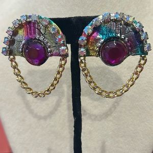 Vintage Multicolor Earrings with Gold Chain